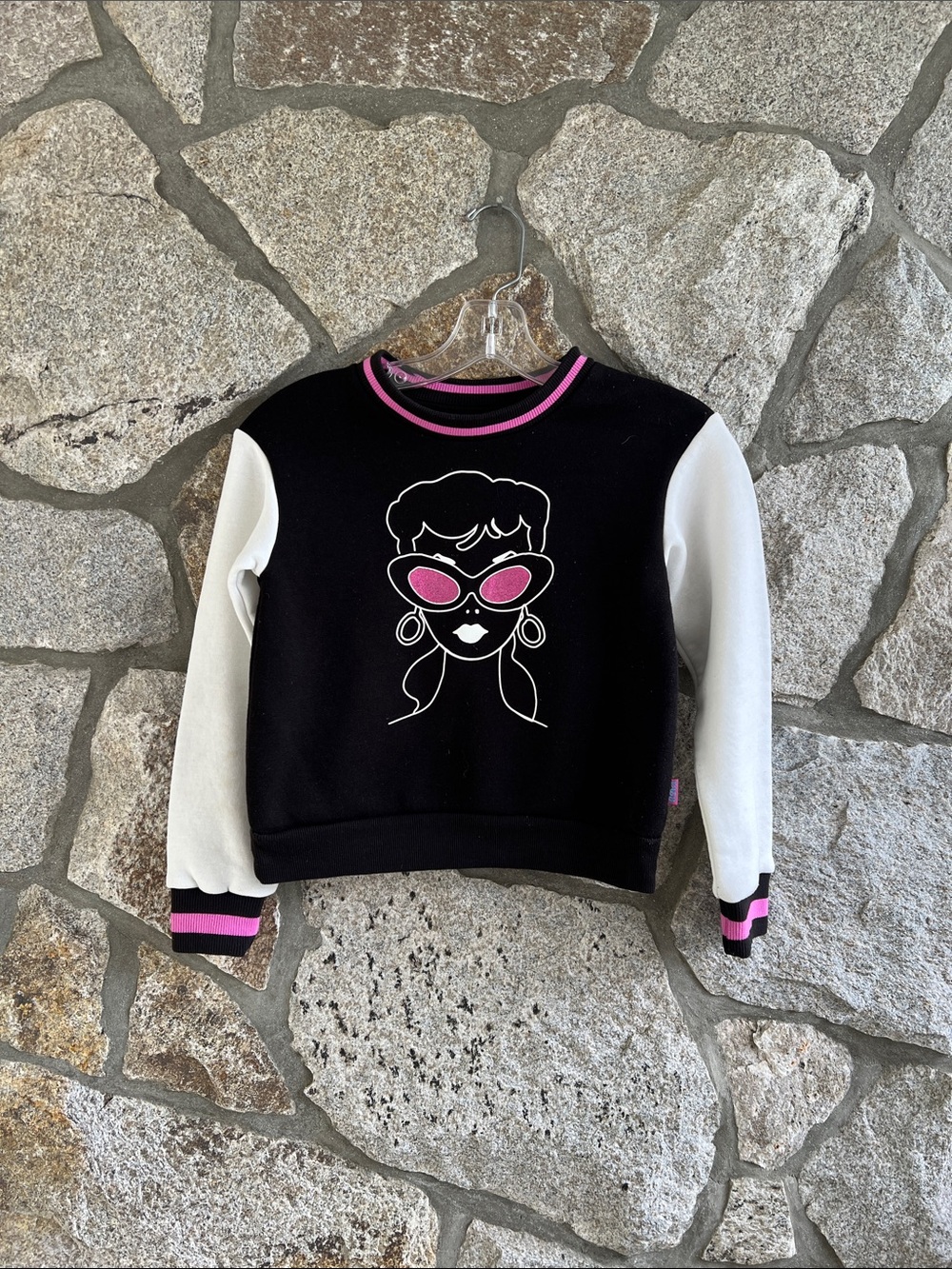 Barbie Black Sweatshirt with White Sleeves and Pink Trim